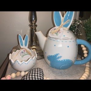 Easter Stitch Teapot and candy dish